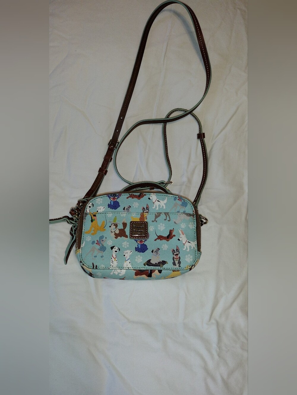 2017 Dooney & Bourke Aqua Disney Dogs Crossbody with Brown Strap